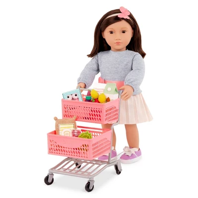 Our Generation Supermarket Play Pink Grocery Shopping Cart & Food Accessory Set For 18'' Dolls 1 Our Generation Supermarket Play Pink Grocery Shopping Cart & Food Accessory Set For 18'' Dolls
