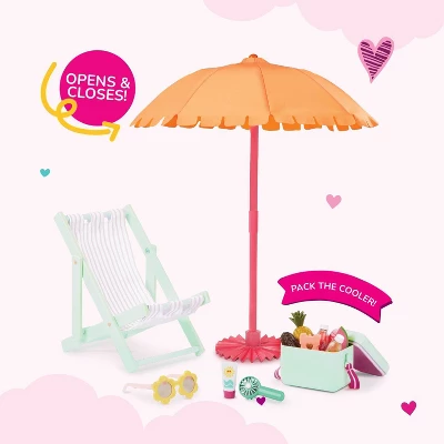Our Generation Sunny And Cool Patio Set Dollhouse Accessories And Furniture For 18" Dolls: 17 Pieces, Beach Theme. 2 Our Generation Sunny And Cool Patio Set Dollhouse Accessories And Furniture For 18" Dolls: 17 Pieces, Beach Theme. - Image 2
