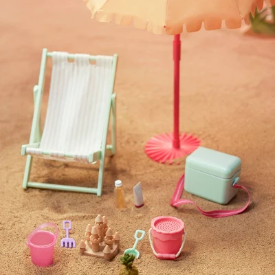 Our Generation Sunny And Cool Patio Set Dollhouse Accessories And Furniture For 18" Dolls: 17 Pieces, Beach Theme. 1 Our Generation Sunny And Cool Patio Set Dollhouse Accessories And Furniture For 18" Dolls: 17 Pieces, Beach Theme.