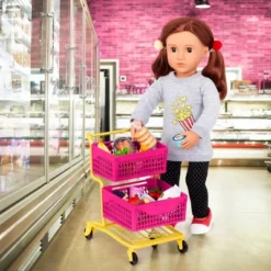 Our Generation Grocery Day Shopping Cart Pink & Yellow Accessory Set For 18" Dolls