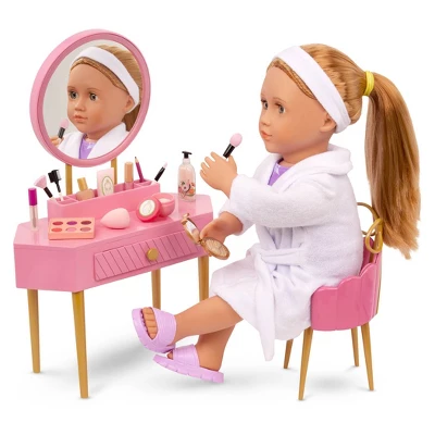 Our Generation Fabulous Fun Pink Vanity Table & Chair Dollhouse Accessory Set For 18'' Dolls 1 Our Generation Fabulous Fun Pink Vanity Table & Chair Dollhouse Accessory Set For 18'' Dolls