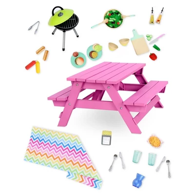 Our Generation Picnic Table Set With Play Food Accessories For 18" Dolls - Pink 3 Our Generation Picnic Table Set With Play Food Accessories For 18" Dolls - Pink - Image 3